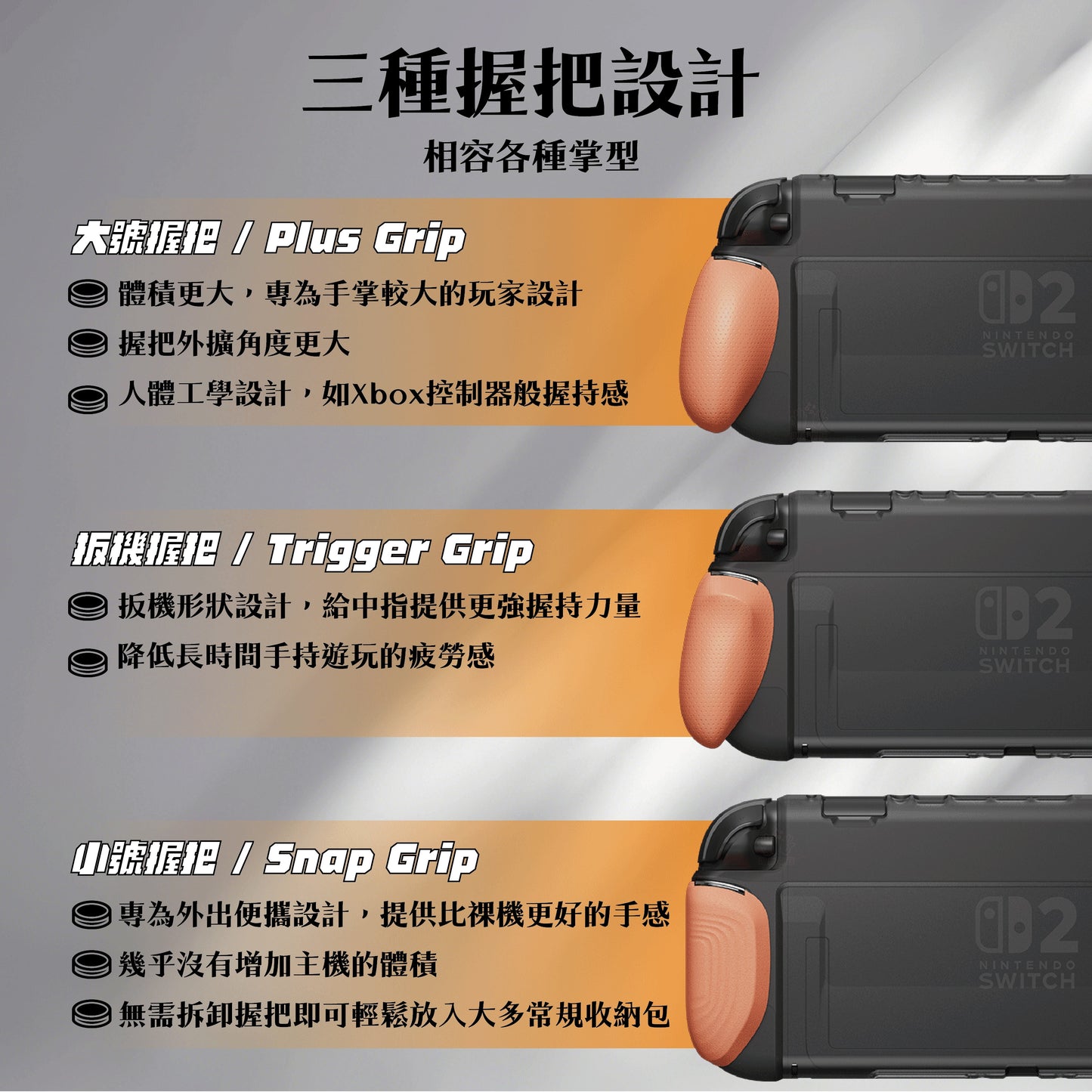 Switch 2握把保護軟套 GripCase2 適用NS2的人體工學握把(原廠底座相容)